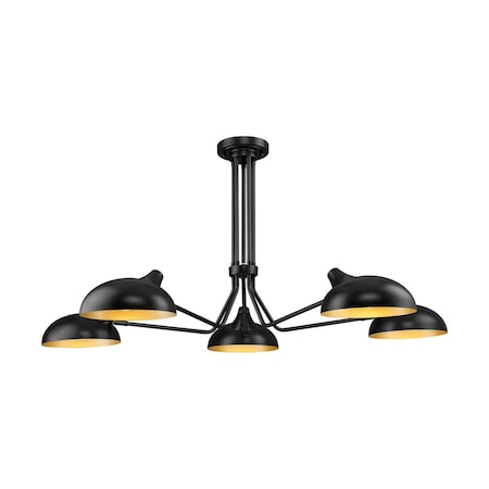 Z-Lite Bellamy Semi Flush Mount, 5-Light, 52 In.W x 52 In.L x 8.25 In.H, Matte Black/Matte Black Outer 1942-5SF-MB